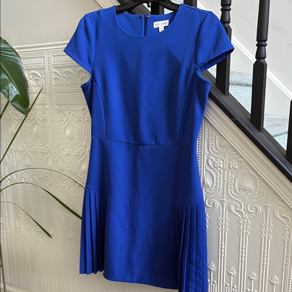 Maison Jules Blue Pleated Flutter Sleeve Midi Dress